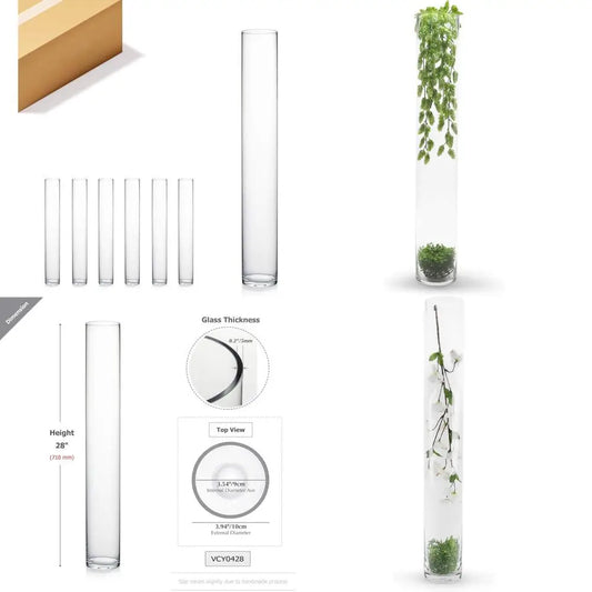 Clear Tall Cylinder Glass Vases for Quality Flower Arrangements and Floating Candles - Ideal for Wedding Centerpieces