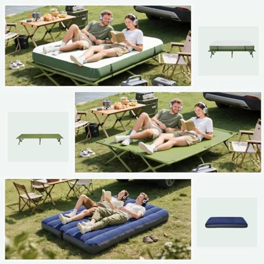 2Person Tent Cot 4in1 Folding Tent Combo with Air Mattress Foot Pump Carry Bag Off Ground Travel Cot for Camping Hiking Backpac