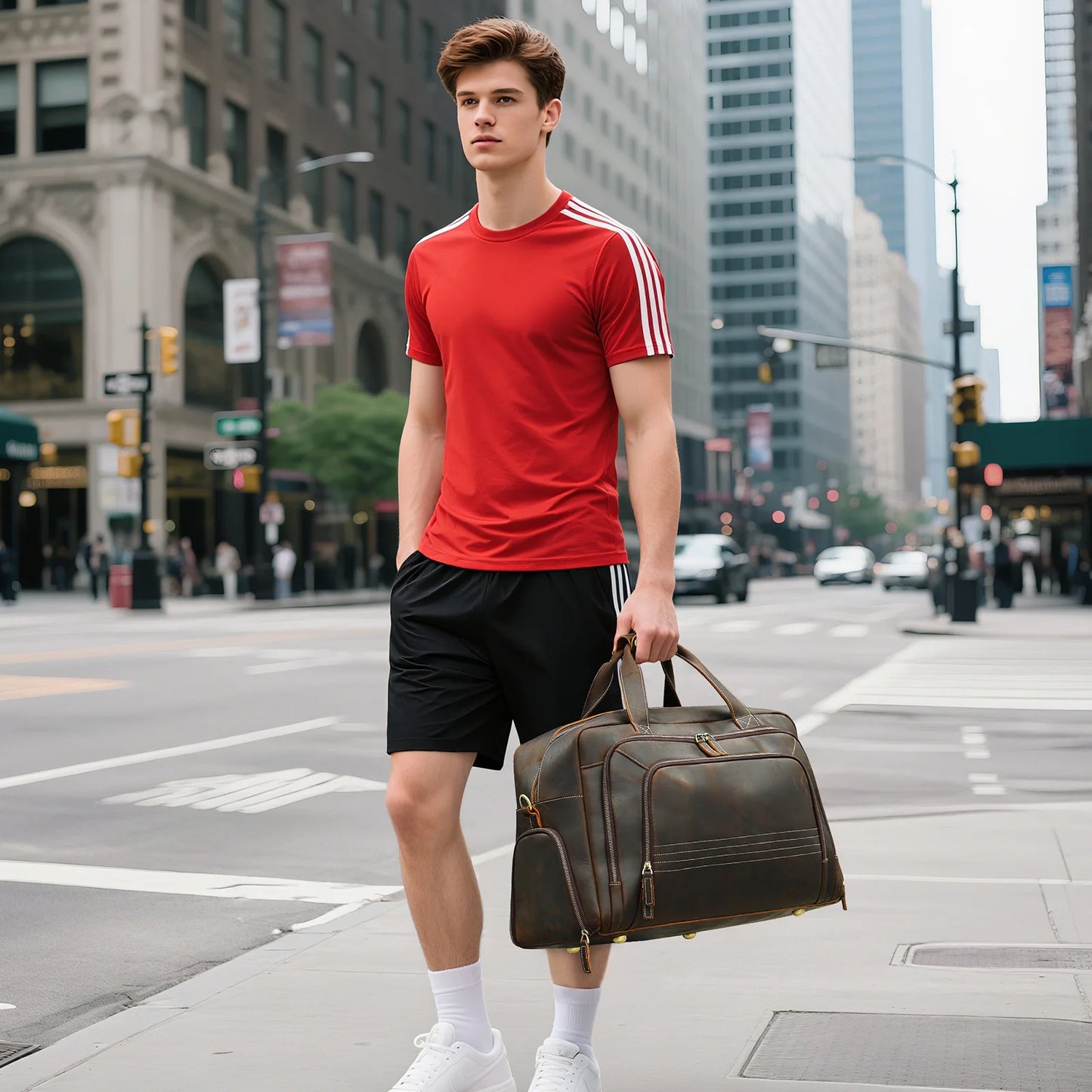 Large Travel Bag Genuine Leather Vintage Style Luggage Bags Men Male Duffle Bags Travelling Bag Weekender Bags for man