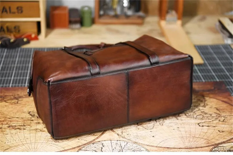 Vintage designer handmade natural genuine leather large-capacity men's travel bag business casual cow leather soft handbag