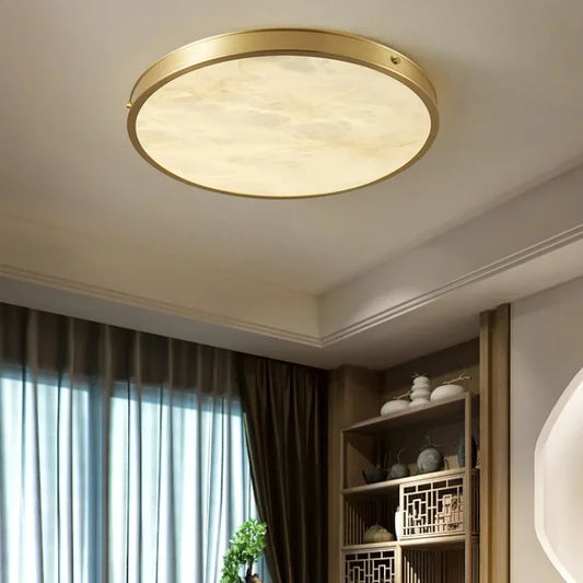 Simple Design Round Marble Stone Ceiling Lights Bedroom Light Living Room Hallway Book Room Elegant All Copper Light Fixture