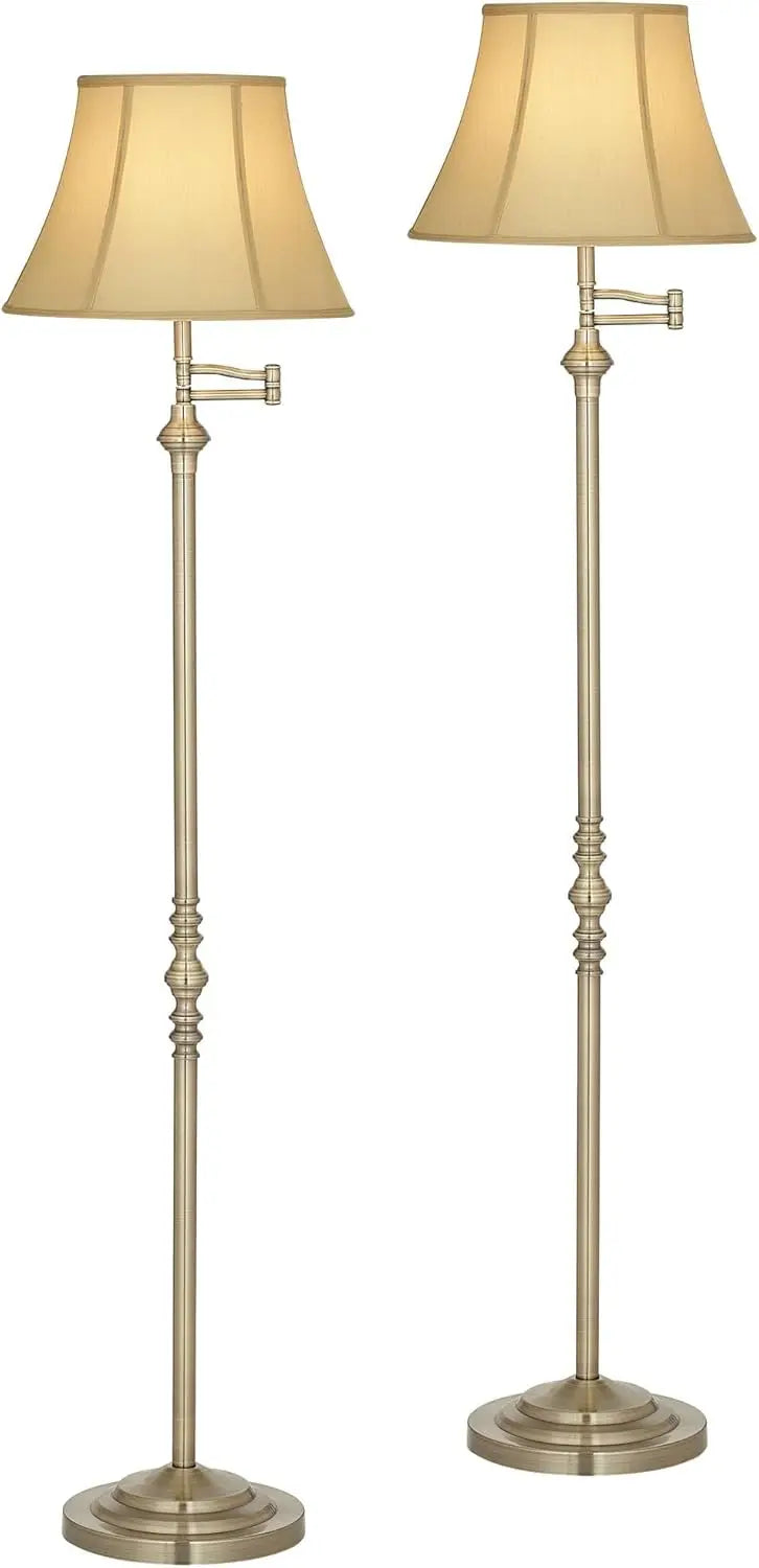 Regency Hill Montebello Traditional 60"" Tall Standing Floor Lamps Set Of 2 Lights Swing Arm Adjustable Gold Metal Antique