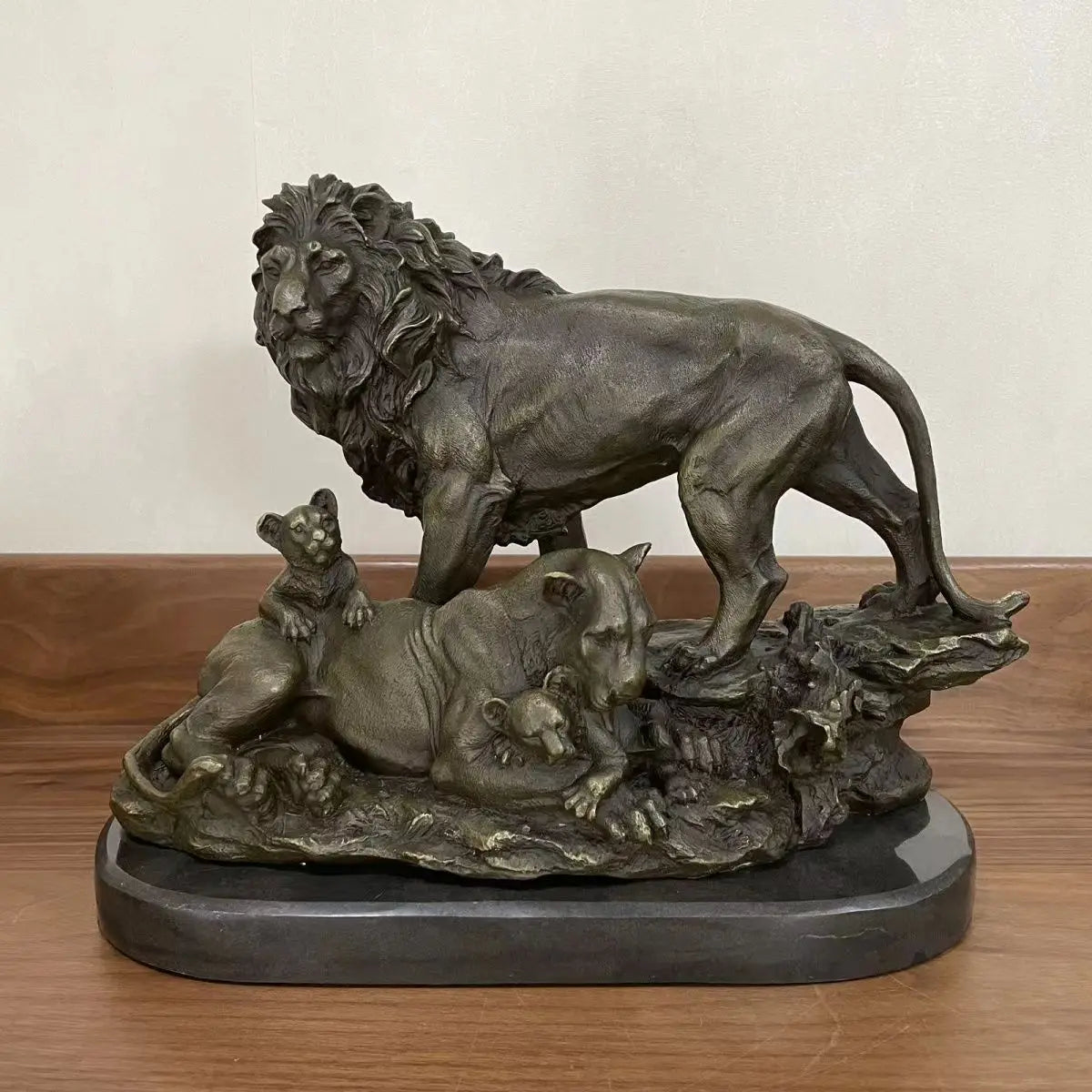Lion Family Real Bronze Statue Love Wild Animal Sculpture Wildlife Art Home Office Table Decoration Gift Large