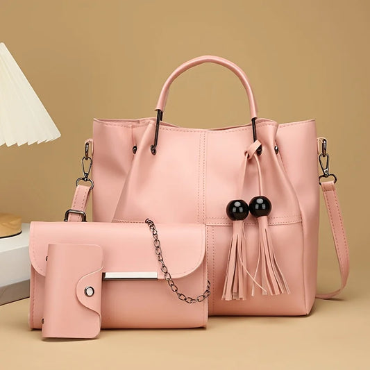 3pcs/set Fashion PU Tote Bag, Trendy Crossbody Bag, Women's Casual Handbag, Shoulder Bag & Purse