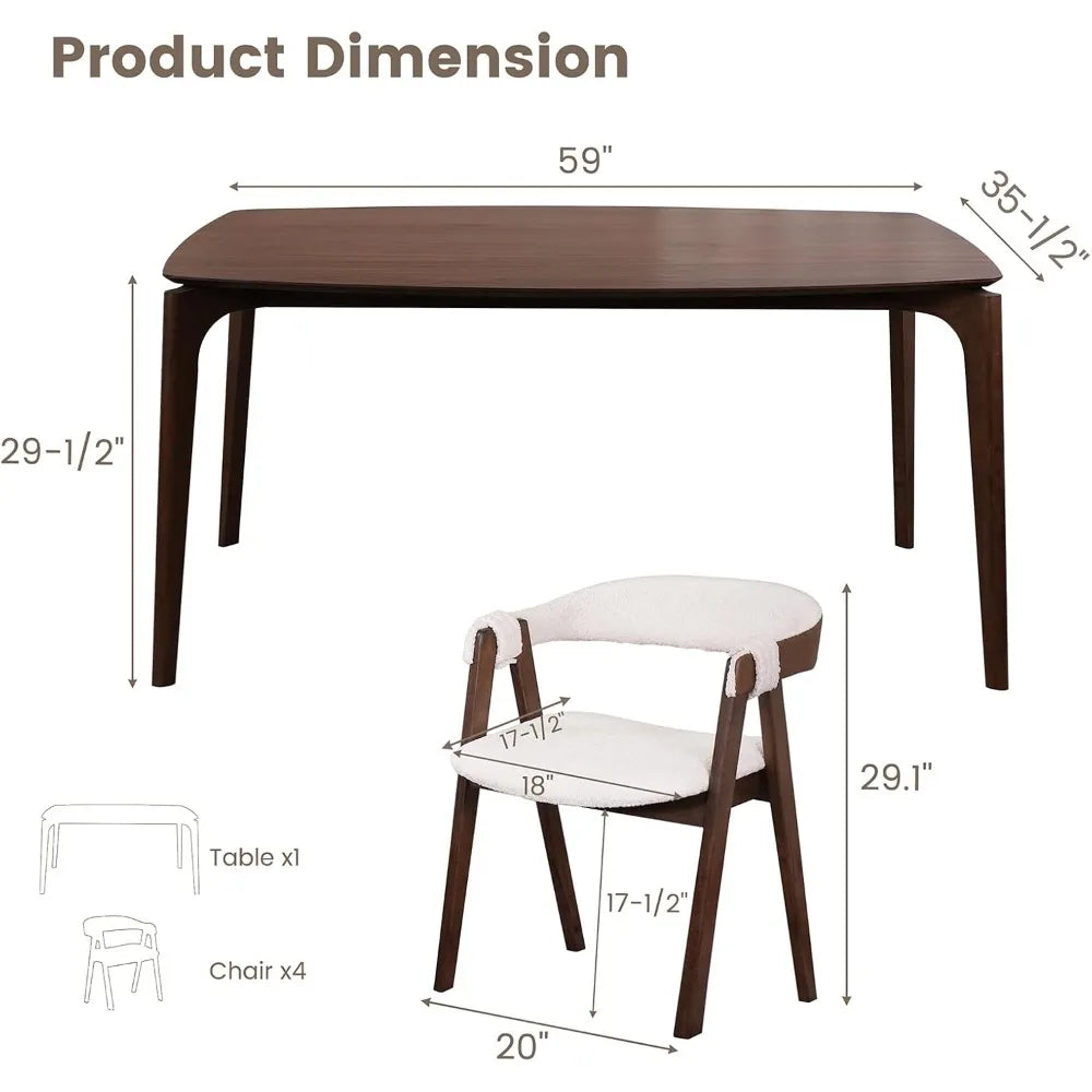 Dining Table for 4-6, Table Only, Walnut Veneer Top, Solid Wood Frame, Round Rectangular Shape,Softly Curved Edges,Elegant Look