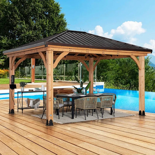 14'x12' Cedar Gazebo with Steel Roof, Wind & Snow Resistant Hardtop