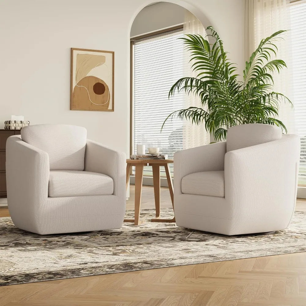 360-Degree Swiveling Accent Chair Pair with Pillows - Comfortable Living Room Armchairs on Durable Metal Bases, Ready to Use