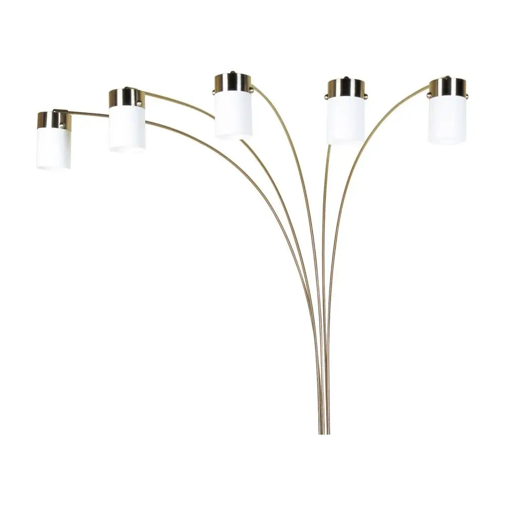 Modern Nickel Floor Lamp 84 Inch Tall 5 White Shaded Arche Metal Frame Adjustable Reading Light Corner Lighting Commercial Grade