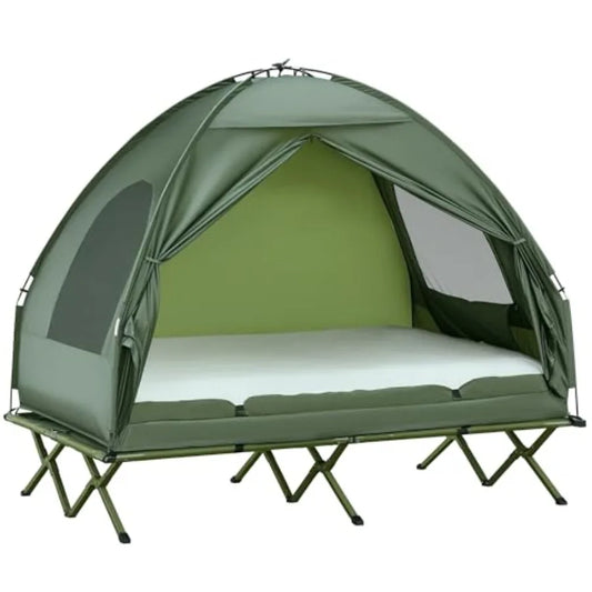 2Person Tent Cot 4in1 Folding Tent Combo with Air Mattress Foot Pump Carry Bag Off Ground Travel Cot for Camping Hiking Backpac