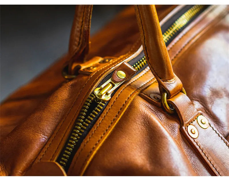 Vintage fashion luxury genuine leather men's travel bag outdoor weekend large capacity crossbody bag real cowhide women handbag