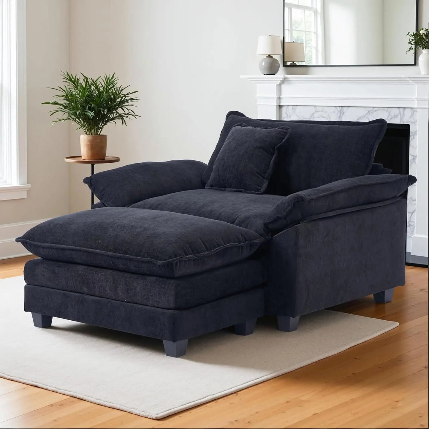 Oversized Accent Chair with Ottoman,Oversized Chaise Lounge Chair Indoor with Deep Seat，Reading Chair Comfy Chenille Sofa