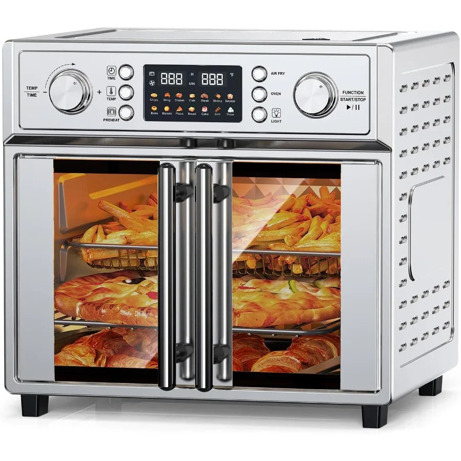 27.5QT French Door Air Fryer Toaster Oven Combo Countertop Oven with 14 Presets Digital Control Stainless Steel Large Toaster O