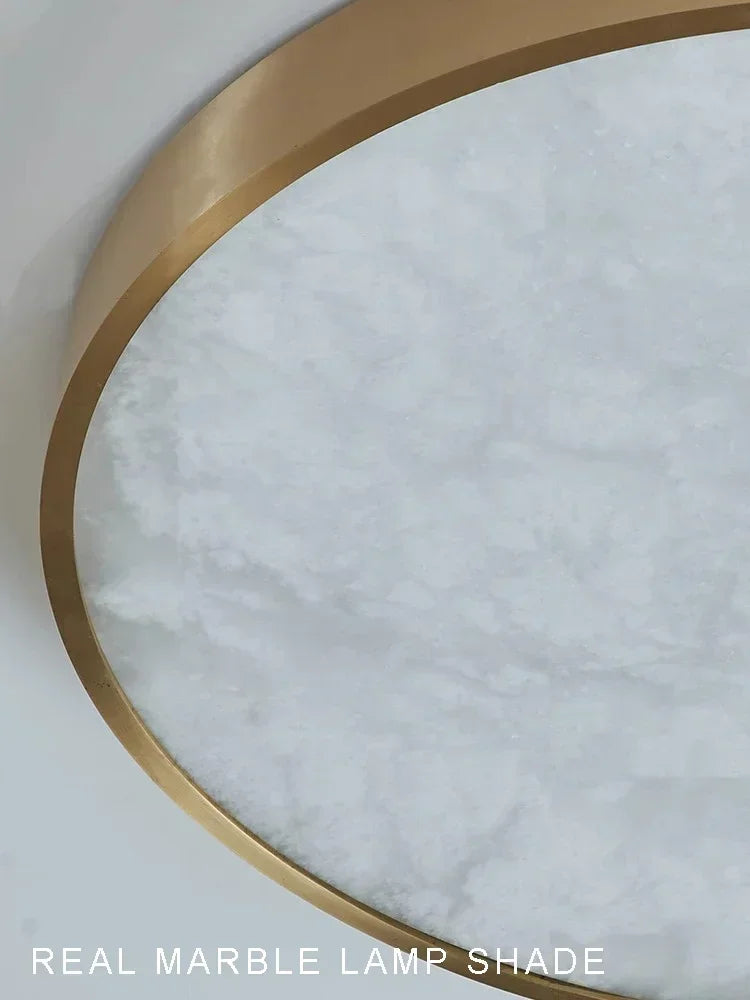 Simple Design Round Marble Stone Ceiling Lights Bedroom Light Living Room Hallway Book Room Elegant All Copper Light Fixture