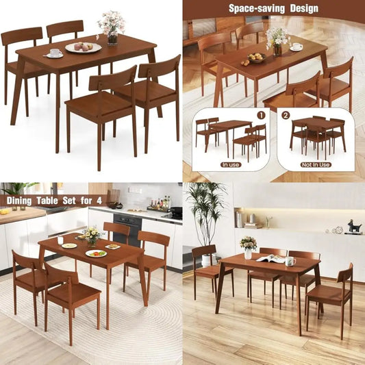 rectangular rubberwood dining set for 4 with 5 pieces including table and chairs for space-efficient kitchen