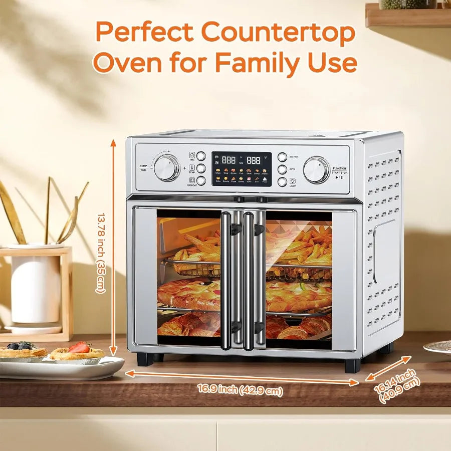 27.5QT French Door Air Fryer Toaster Oven Combo Countertop Oven with 14 Presets Digital Control Stainless Steel Large Toaster O