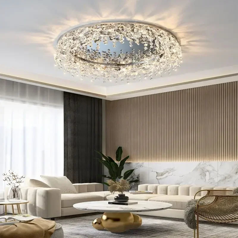 Modern Luxury Crystal Kitchen Ceiling Lights Metal Base Diamond Ceiling Lamp for Living Room Bathroom Dining Room Aisle Decor