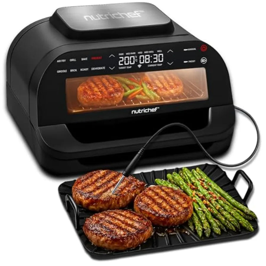 Indoor Smokeless Grill Smart Grill Air Fryer with 7 Cooking Functions 6L Capacity Includes Smart Thermometer Precise Temperatur