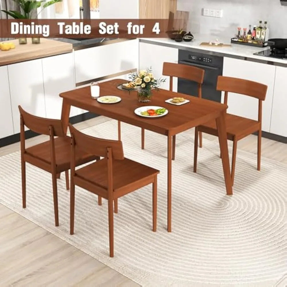 rectangular rubberwood dining set for 4 with 5 pieces including table and chairs for space-efficient kitchen