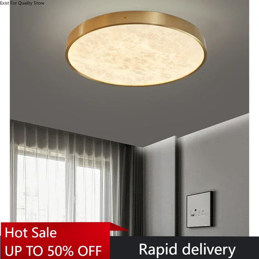 Modern Luxury Design Thin Spanish Marble Ceiling Lights Led Home Decoration Brushed Copper Lighting Fixture for Living Room