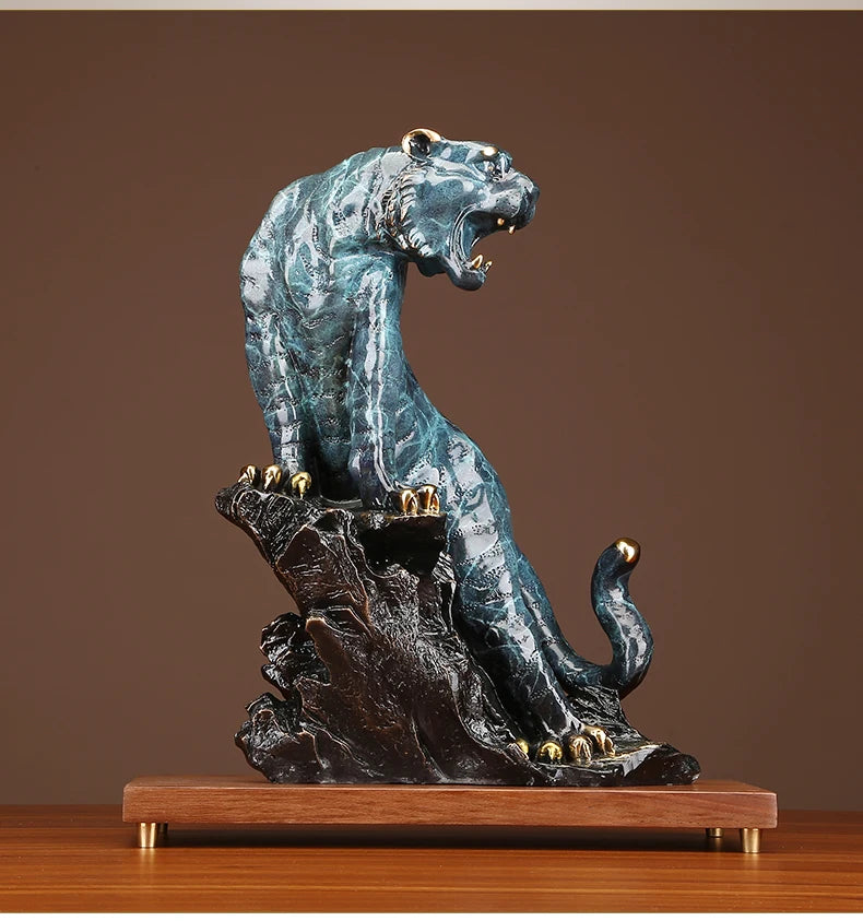 large Europe America Original GOOD LUCK Fortune tiger Leopard color brass Sculpture home office business art animal TOP Ornament
