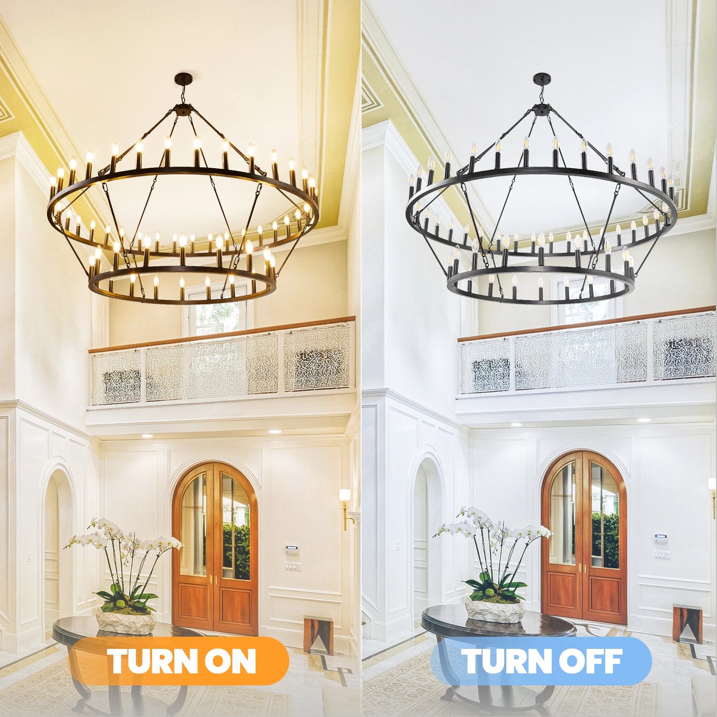 59.84'' 54-Lights Candle Dimmable Two Tiers Wagon Wheel Chandeliers Modern Rustic Farmhouse Pendant Light Chandelier