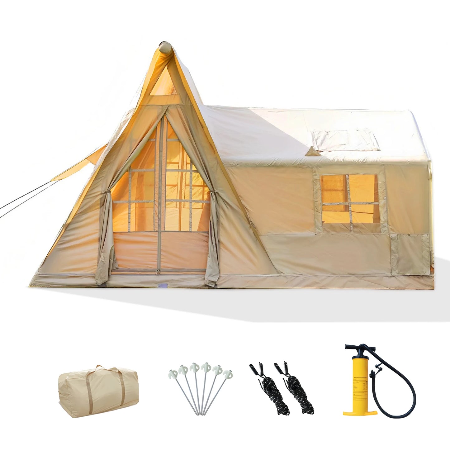 Inflatable Tents for Camping, 8 Person Tent with TPU Skylight, Mesh Windows & Pump, Easy Setup 4 Season Glamping Tent