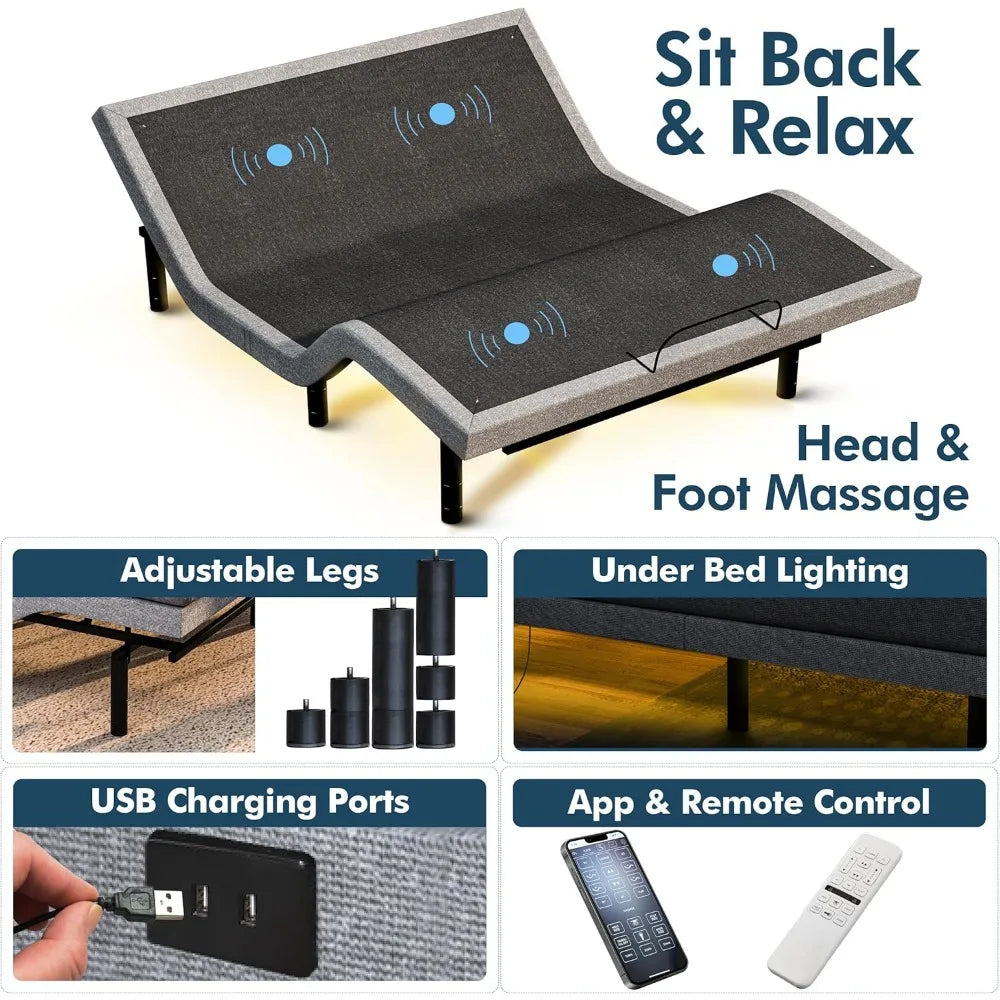 SFE Twin XL Electric Adjustable Bed Frame with 14" Hybrid Memory Foam Mattress - Adjustable Mattress Base with Zero Clearance,
