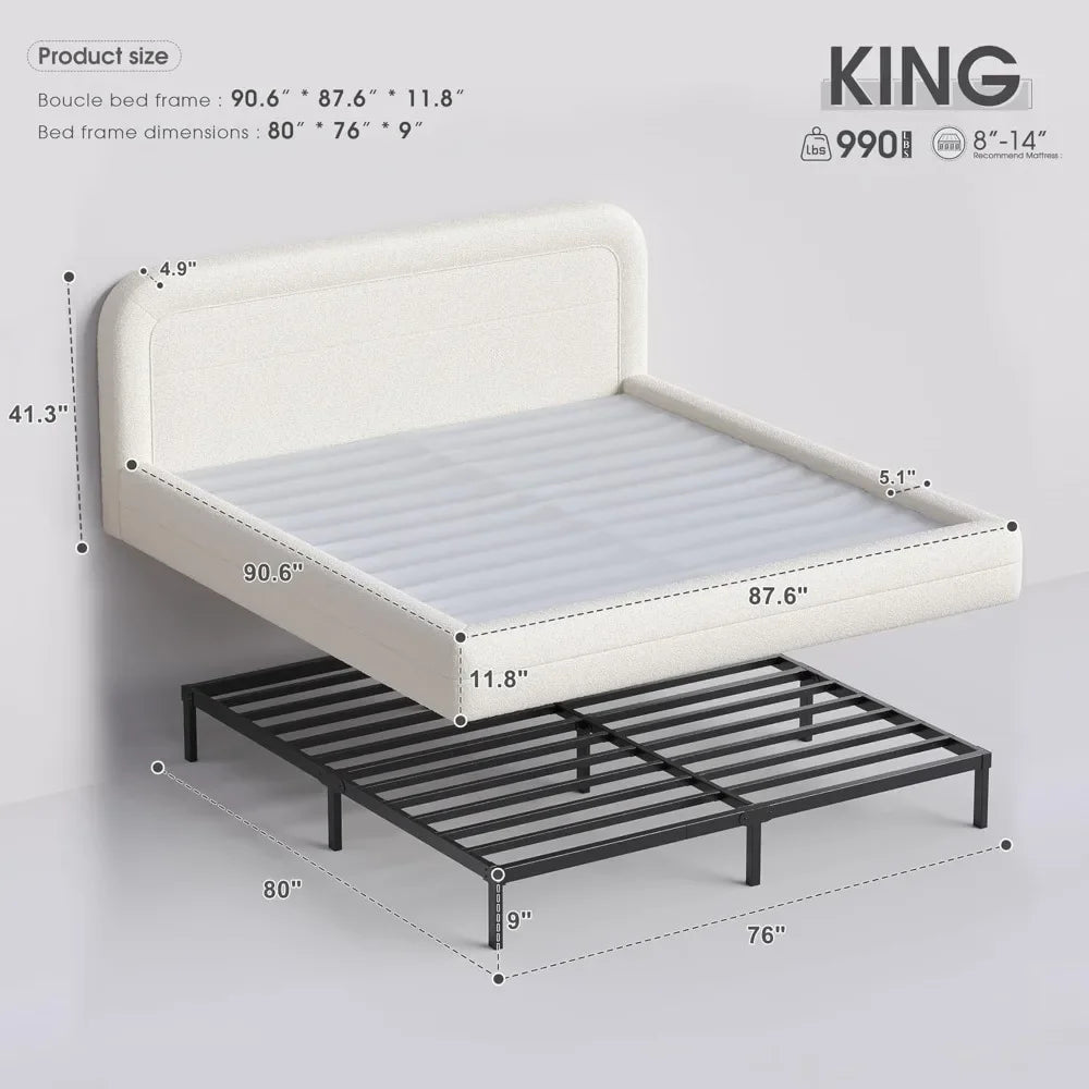 Cloud Upholstered Bed Frame with Anti-Collision Soft Rounded Corners for Modern Bedrooms - Headboard Included