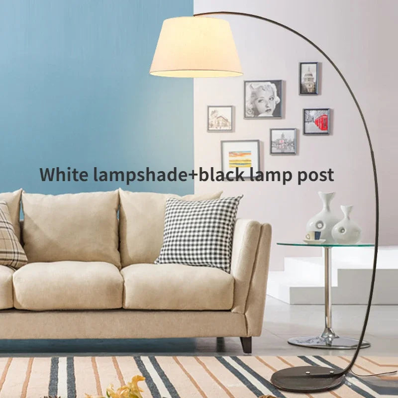 Nordic Living Room Floor Lamp, Simple Modern Sofa Table, Nordic, Vertical, American Bedroom, Big Black Metal Fabric Decoration