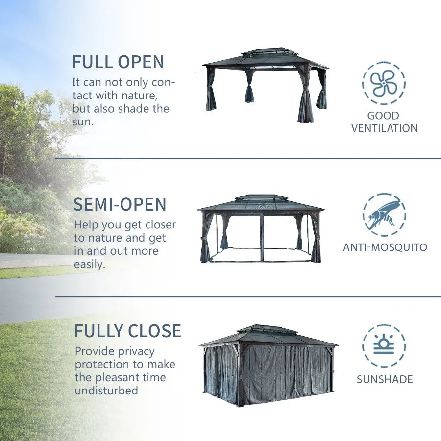 Big size Wooden Legs GazebosDouble Roof Sunshade kk outdoor