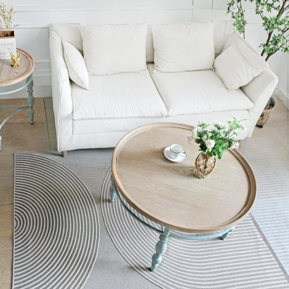 Rustic Farmhouse Round Coffee Table, French Country Vintage Center Table,φ31.5'' x18.9''H Rustic Solid Wood with Vintage Iron Le