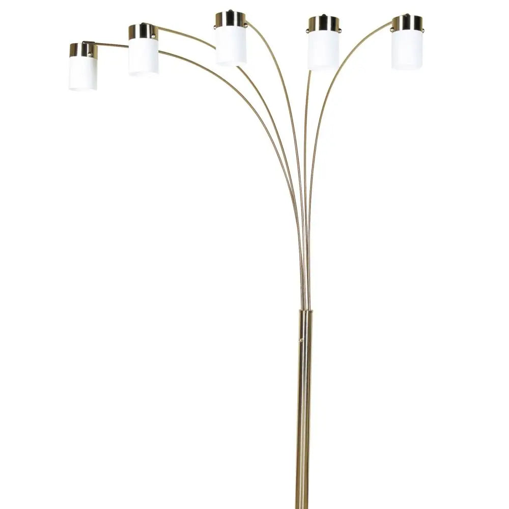 Modern Nickel Floor Lamp 84 Inch Tall 5 White Shaded Arche Metal Frame Adjustable Reading Light Corner Lighting Commercial Grade