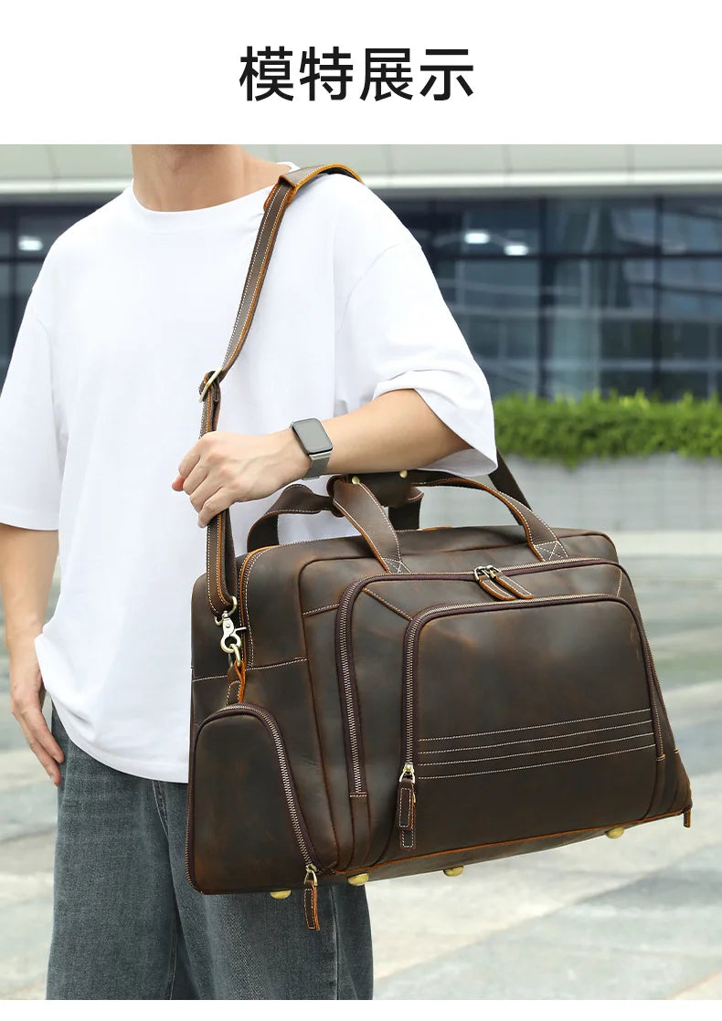 Large Travel Bag Genuine Leather Vintage Style Luggage Bags Men Male Duffle Bags Travelling Bag Weekender Bags for man