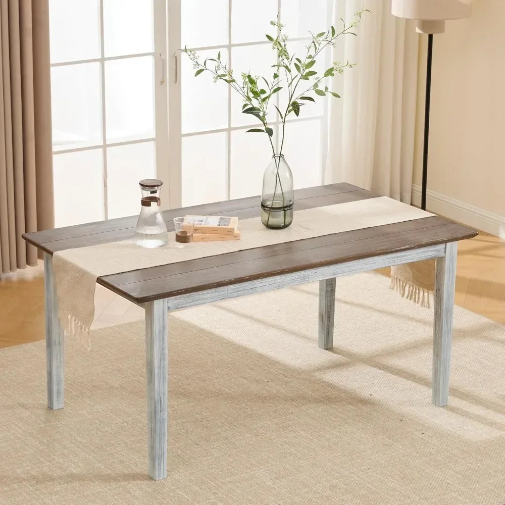 Solid Wood Farmhouse Dining Table, Rectangular Color Blocking, Kitchen Dining Room Table, 4-6