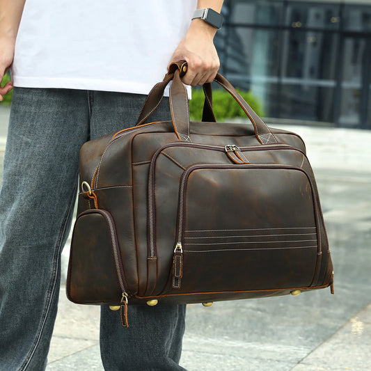 Large Travel Bag Genuine Leather Vintage Style Luggage Bags Men Male Duffle Bags Travelling Bag Weekender Bags for man