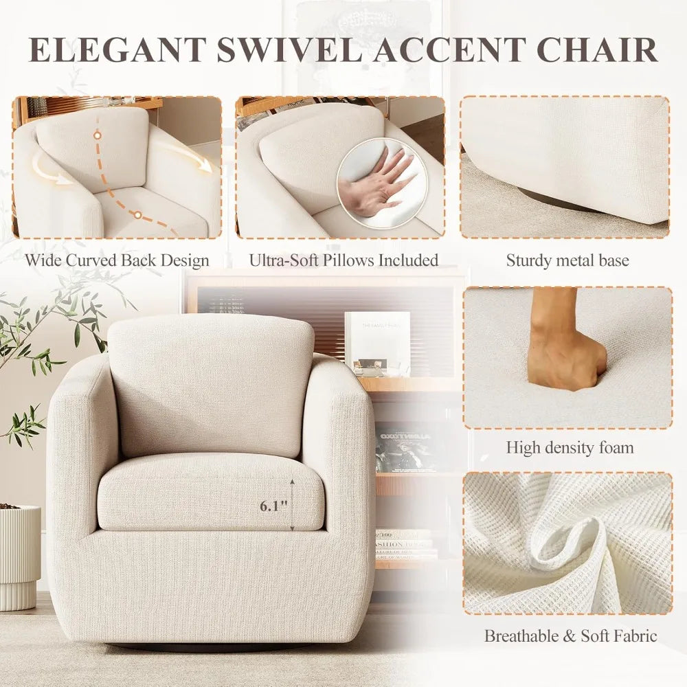 360-Degree Swiveling Accent Chair Pair with Pillows - Comfortable Living Room Armchairs on Durable Metal Bases, Ready to Use