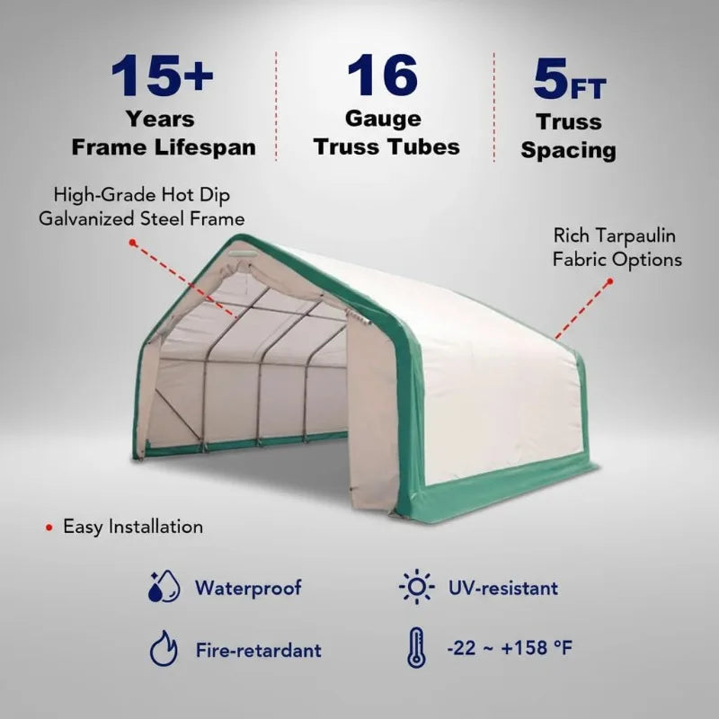 Industrial 20x40 ft Storage Shelter | Single Truss PVC Canopy Building | Peak Style for Equipment