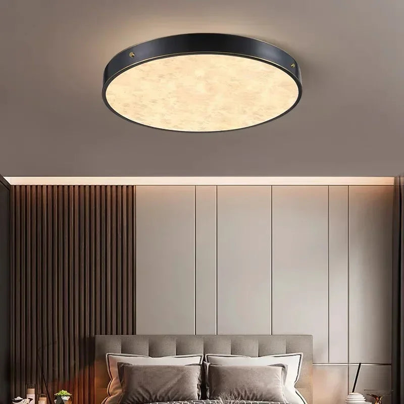Simple Design Round Marble Stone Ceiling Lights Bedroom Light Living Room Hallway Book Room Elegant All Copper Light Fixture