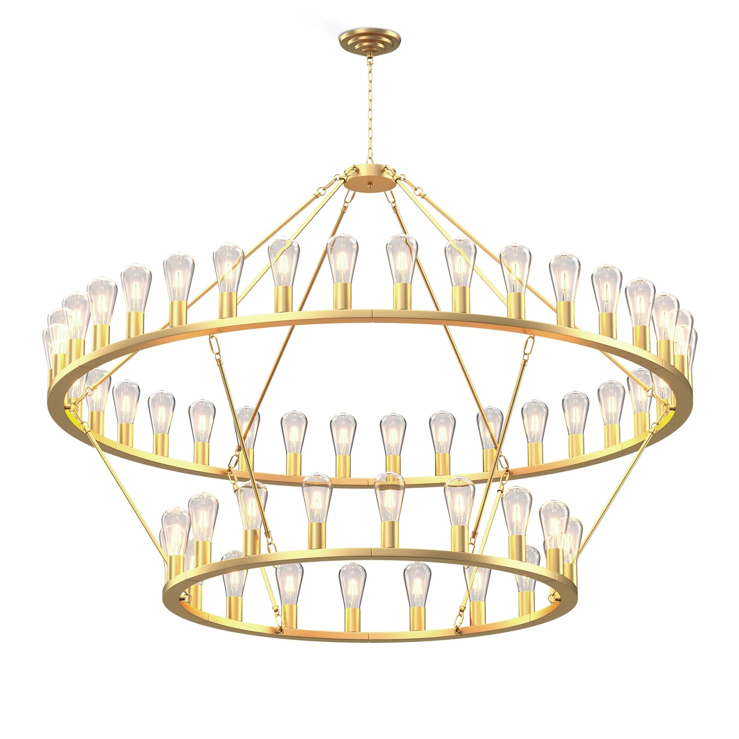 Gold Wagon Wheel Chandelier 60-Inch 54-Light,Extra Large Circle Rustic Farmhouse Light Fixture,Round Metal Chandeliers for Foyer