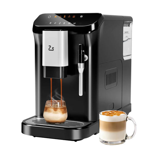 Fully Automatic Espresso Machine with Grinder and Milk Frother Touchscreen Control 20 Bar Pressure One-Touch Latte & Cappuccino