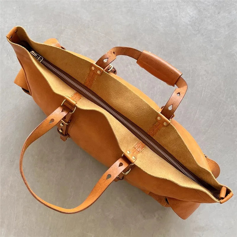 PNDME vintage designer handmade genuine leather men's large-capacity travel bag high quality first layer cowhide luggage bag