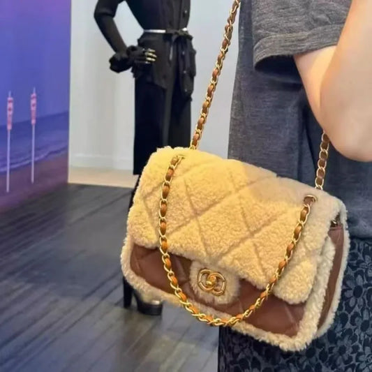 teddy bear square fat lamb plush mini rhombus shoulder chain mouth cover bag for women BC7-1