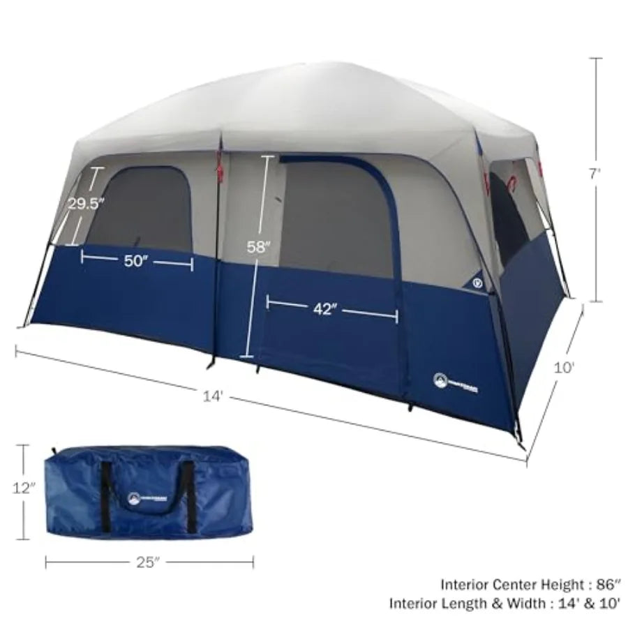 10 Person Camping Tent - Large Outdoor Tent with Room Divider and Rainfly - Family Camping House with 2 Doors and 4 Screen Wind