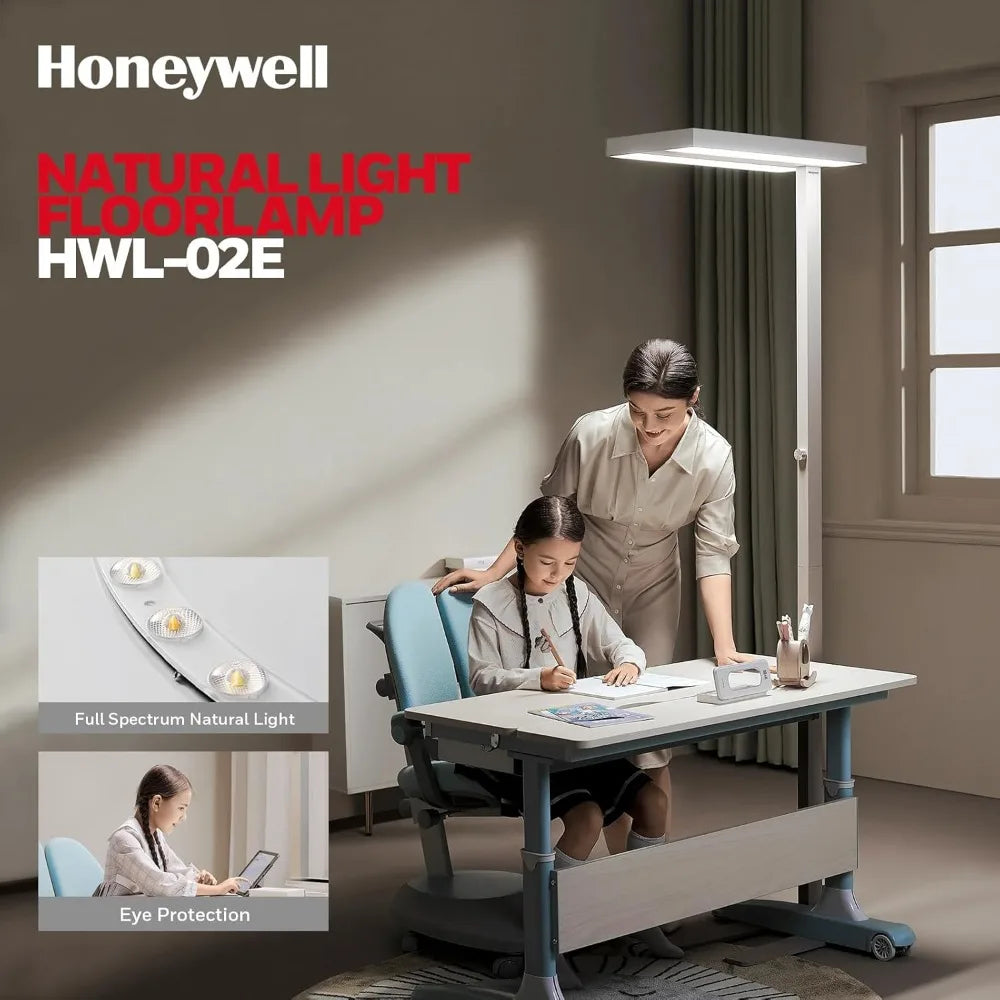 Modern Honeywell LED Floor Lamp - Sunturalux Eye Care Standing Light, 6000 Lumens, 60 Watts, 4000K Daylight, Dimmable Reading Ta