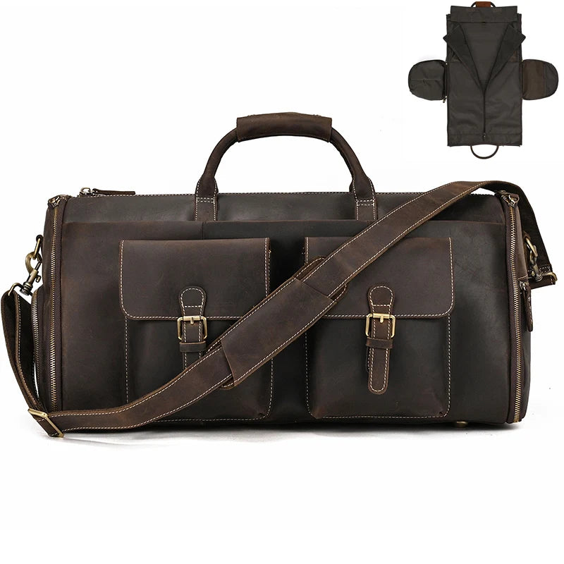 Crazy Horse Leather Travel Bag for Suits Shoes Garment Genuine Leather Man Folding Suit Bag Business Travel Bags On Luggage