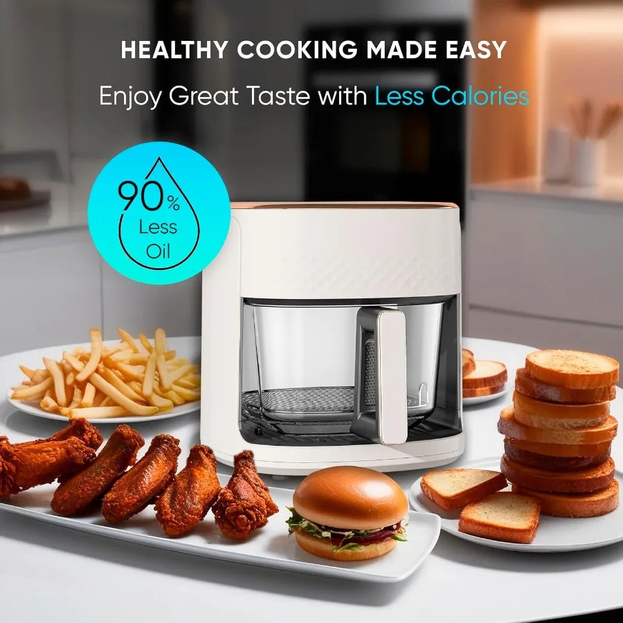 Glass Air Fryer 4.5 Quart NonToxic Basket for OilFree Frying Baking and Roasting in Home Kitchens LED Touch Panel Control with