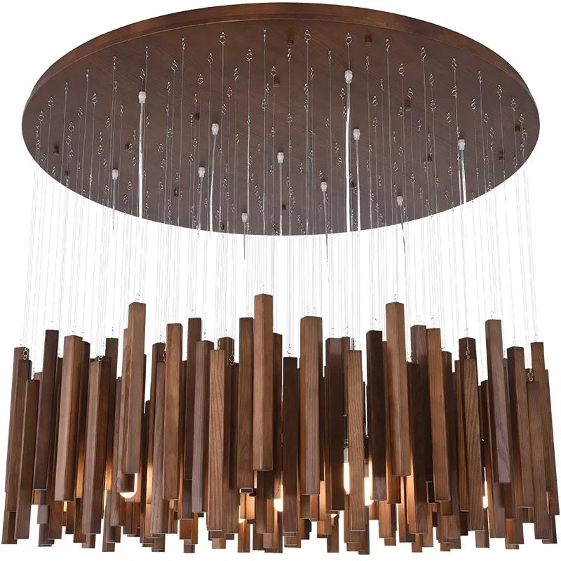 New Chinese Restaurant Chandelier Solid Wood Hanging Lamps E27 Retro Japanese Room Decor Lighting for Living Room Loft  Lustres