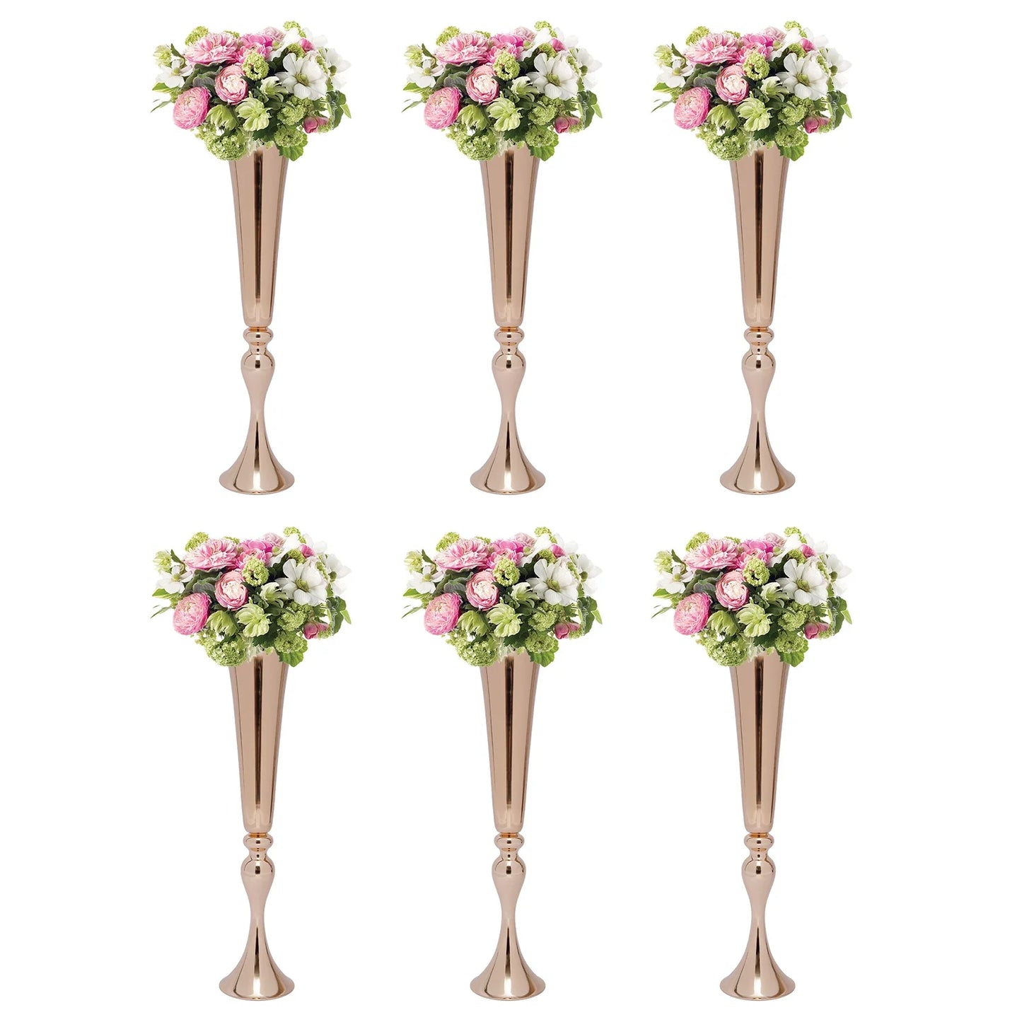 6 PCS Gold Trumpet Vases Wedding Party Props Centerpieces Flower Stand Candle Holder Centerpieces for Table Wedding