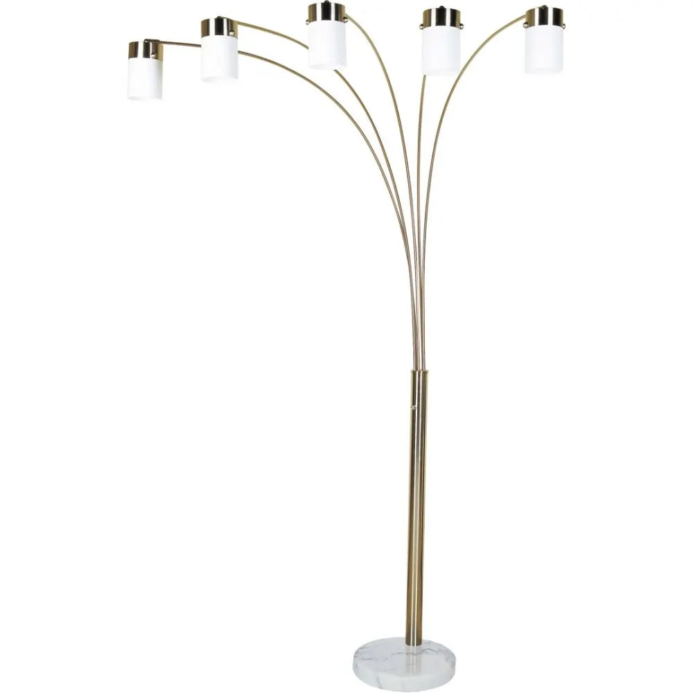 Modern Nickel Floor Lamp 84 Inch Tall 5 White Shaded Arche Metal Frame Adjustable Reading Light Corner Lighting Commercial Grade