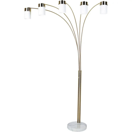 Modern Nickel Floor Lamp 84 Inch Tall 5 White Shaded Arche Metal Frame Adjustable Reading Light Corner Lighting Commercial Grade